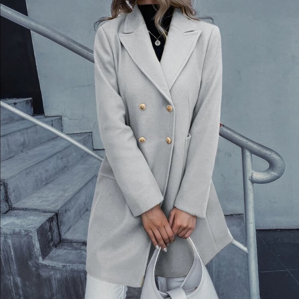 Gray double breasted pea coat jacket fall - Picture 4 of 6
